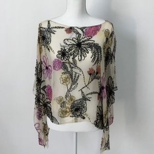 ST. JOHN Beaded Silk Sheer Cape Poncho Top–OneSize